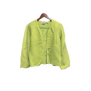 Vintage Chicos Design Silk Jacket Green Woven Size 1 or Medium Art To Wear Chic